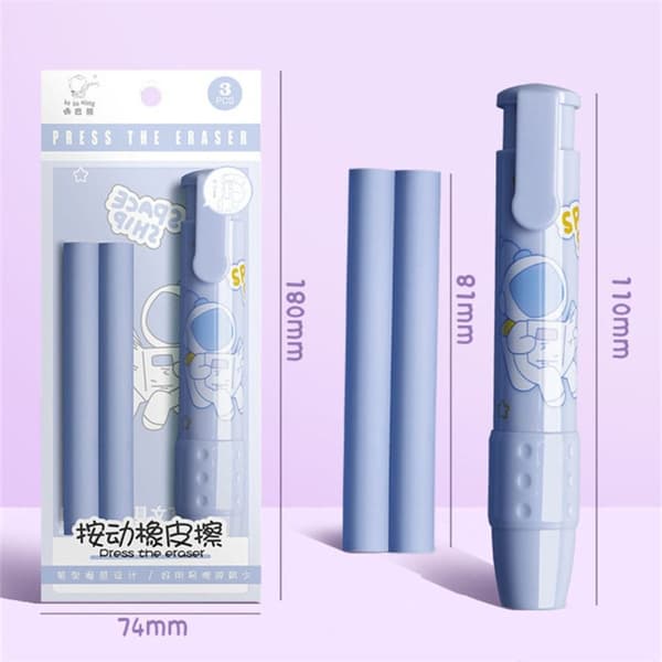 2ST Tryckpenna Eraser Mekanisk Eraser BLÅ Blue