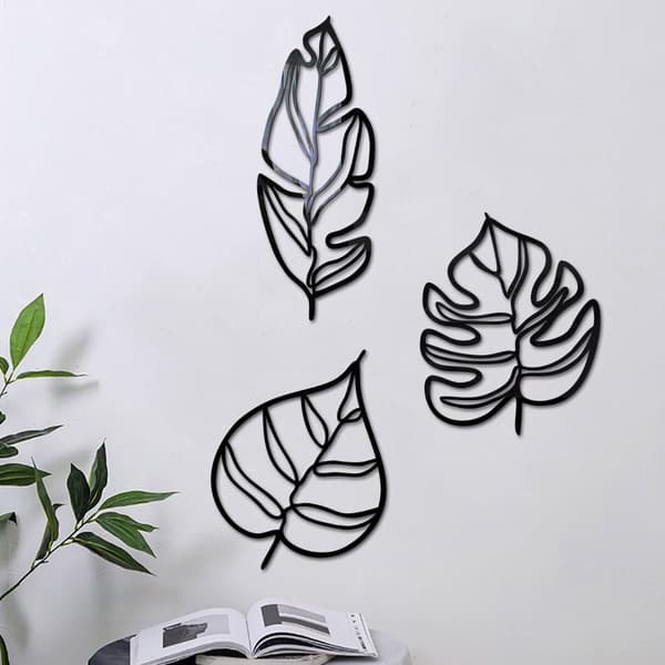 3ST/ Set Wall Stickers 3D Hollow Line Leaf SILVER silver
