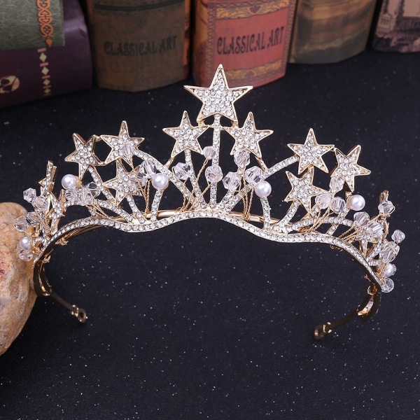 Star Rhinestone Crown Crystal Pearl Hårband SILVER silver
