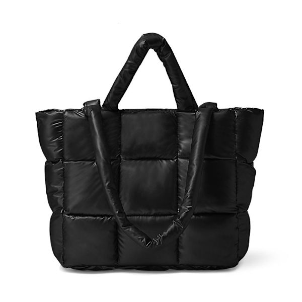 Dun bomuldspolstret skuldertaske Puffer mulepose SORT Black