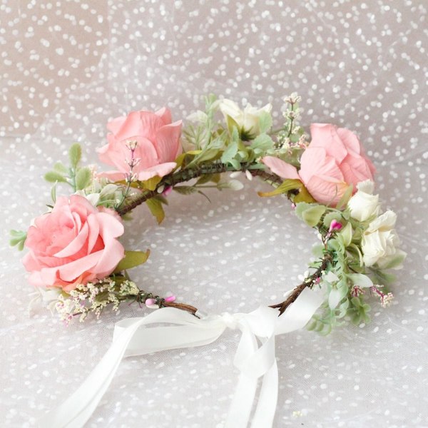 Blomster Krans Krone Grøn Blad Pandebånd PINK PINK