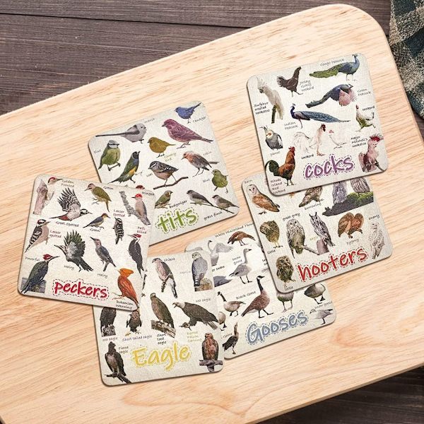6 set Bird Pun -lasinaluset Hauskat puiset lasinaluset juomille Wooden