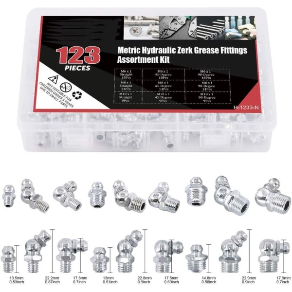 123st fettnipplar Kit Hydrauliskt smörjnipplar bränsle