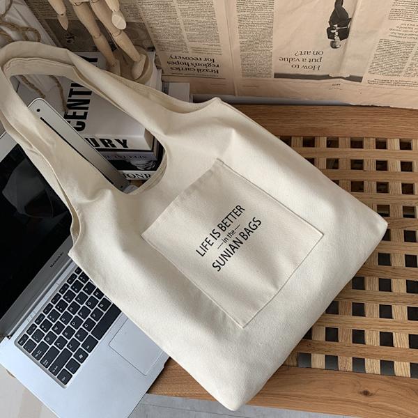 Indkøbstaske Tekstmønstertryk Beige Taske E E E
