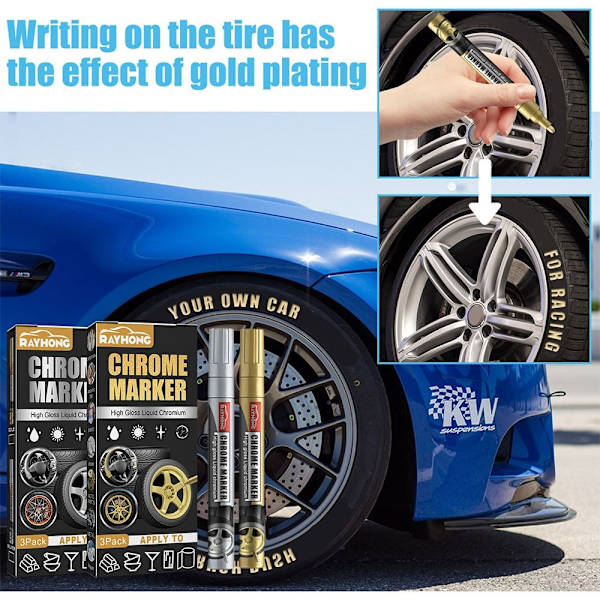 6 ST Krom Spegel Finish Paint Pen Creative Marker GULD Gold