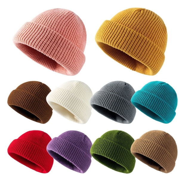 Manchetstrik Beanie strikkehue Hue GUL yellow