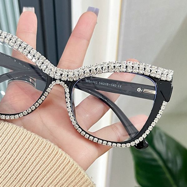 Rhinestone Cat Eye Briller Damebrillestel SORT-SORT Black-Black
