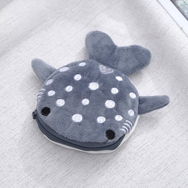 Plysch Shark Wallet Myntväska GRÅ Grey