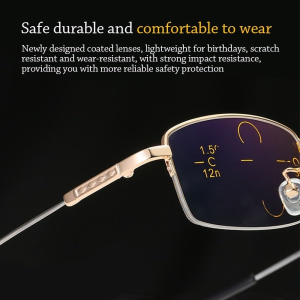 Anti-blått lys lesebriller Firkantede briller GULL STYRKE Gold Strength 350