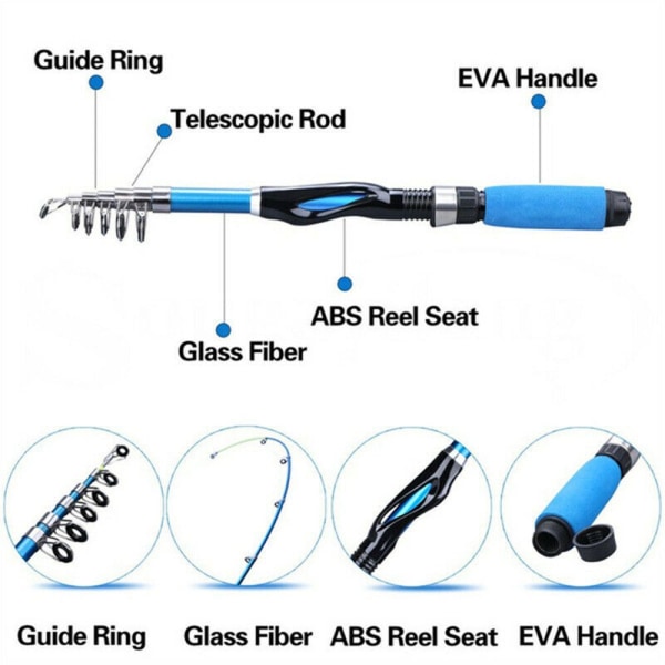 1,1/1,3/1,5M teleskopisk fiskespö Stream Handstång BLÅ 1,1M blue 1.1M