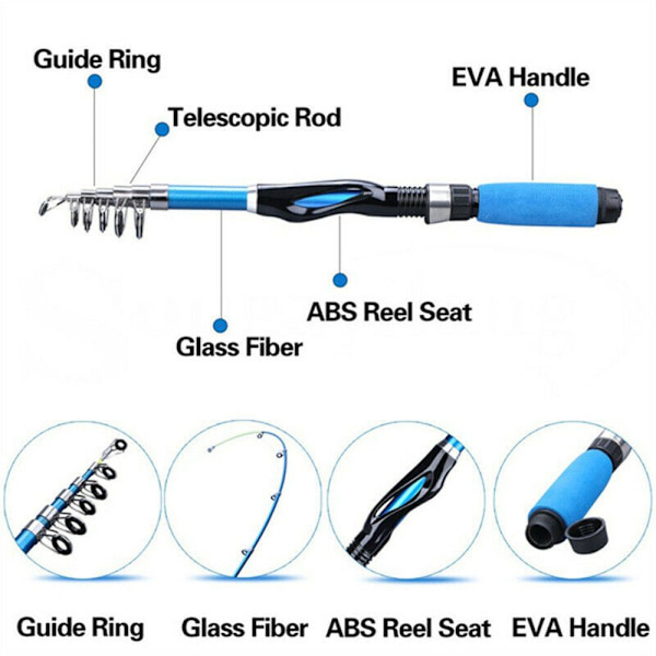 1,1/1,3/1,5M teleskopisk fiskestang Stream Håndstang SORT 1,1M black 1.1M