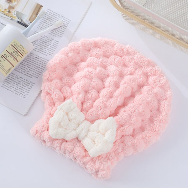 Bowknot Dry Hair Hat Tørt Hår Håndkle ROSA pink