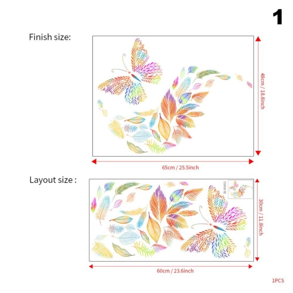 Farverig sommerfugl vægklistermærke med blomsterdekaler 1 1 1