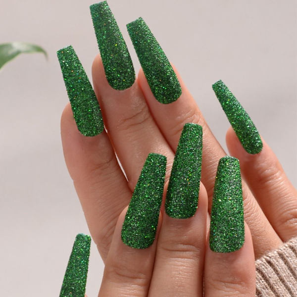 Fake Nails Long French GREEN green