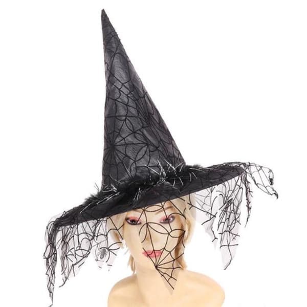 Halloween heksehatte med web slør RØD Red