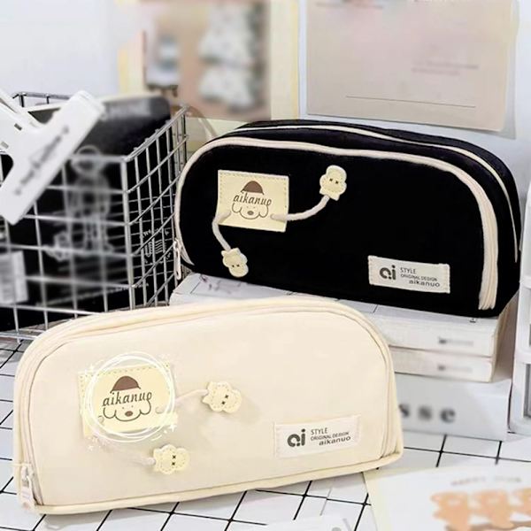 Kawaii koiran kynälaukut Canvas kynäpussi MUSTA black