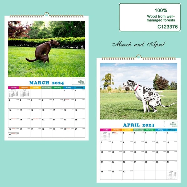 Seinäkalenteri Koiran kakka ja paska kuukausittainen seinäkalenteri tammikuusta 2024 huhtikuuhun 2025