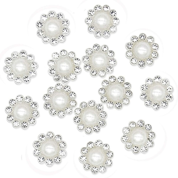 100 st Faux Pearl knappar Strass knappar platta runda knappar