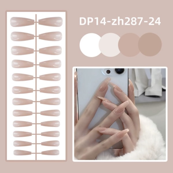 24 stk ensfarvede falske negle lange ballet falske negle 14-zh370-16