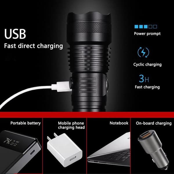 LED Ficklampor USB Uppladdningsbar Light Torch Light