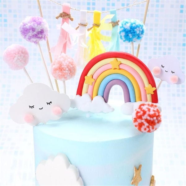 5 kpl Syntymäpäiväkakkukoristeita Rainbow Cake Toppers 3 3 3