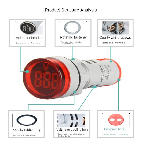 3st Digital Display AC-spänningsindikator LED med runt huvud