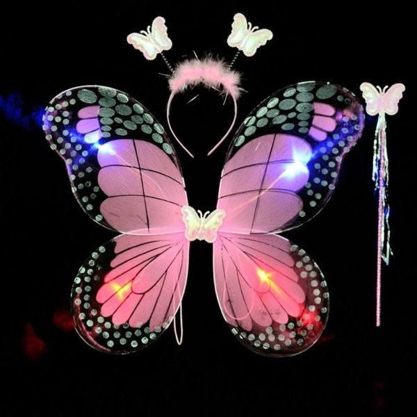 LED-lasten pukurekvisiitta Butterfly Wings setit PINK 3 kpl / SET Pink 3 Pcs/set-3 Pcs/set