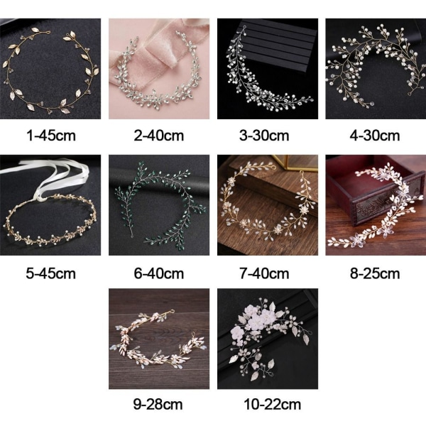 Brudblomma Hårband Rhinestone Flower Pannband 2-40CM 2-40cm