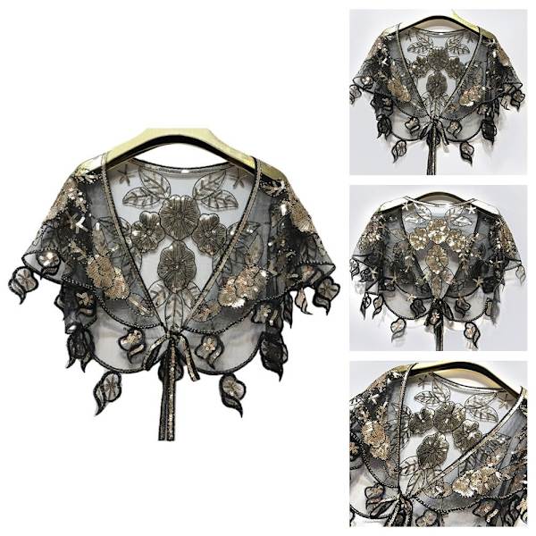 Dam Sjal Evening Prom Cape BLACK&GULD black&gold
