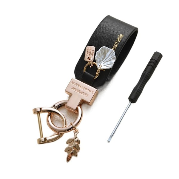 Läder Blomma Bil Nyckelring Bilhänge GULD&SVART Gold&black