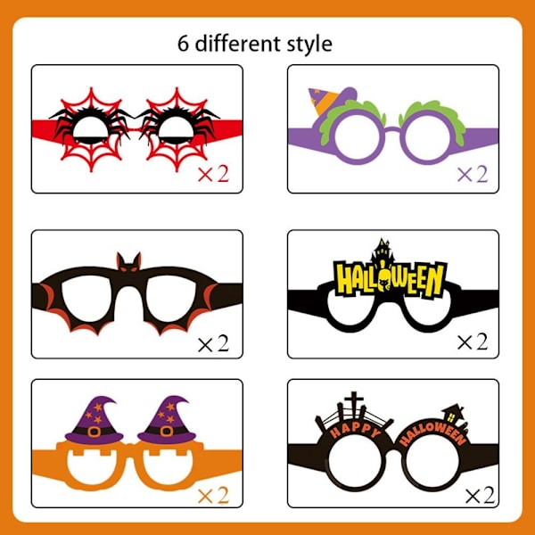 12 Stk Halloween Briller 3D Papir Briller Hekse Briller