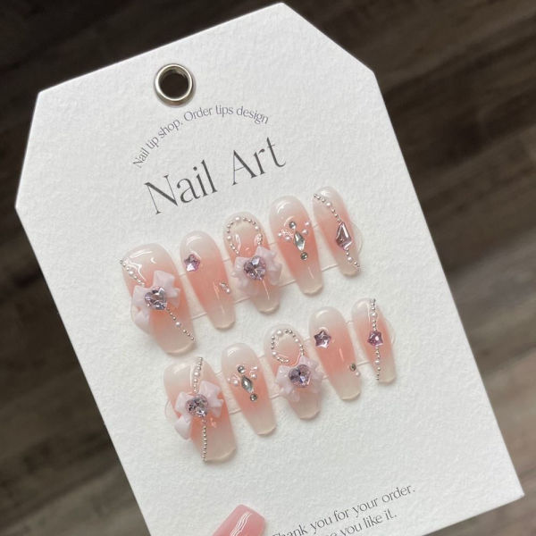 10 stk Posh Blush håndlagde negler Pure Manual False Nail S S
