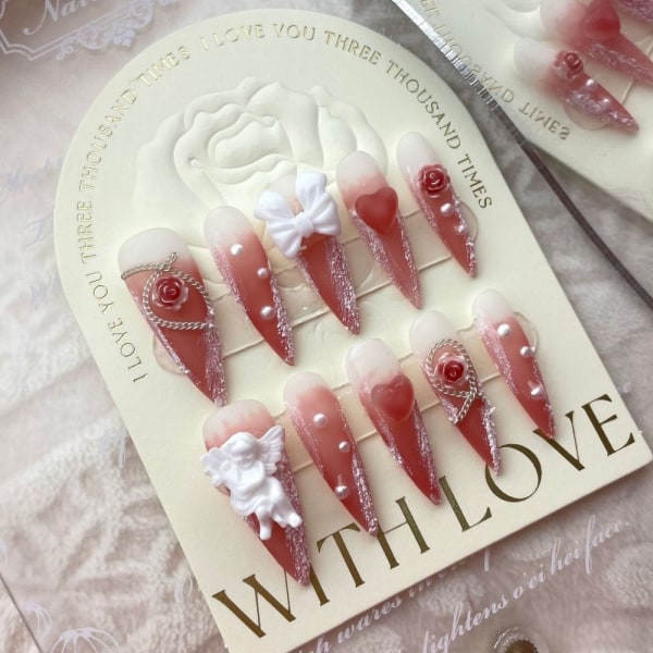 10st Rose Angel Handgjorda naglar Pure Manual False Nail L L