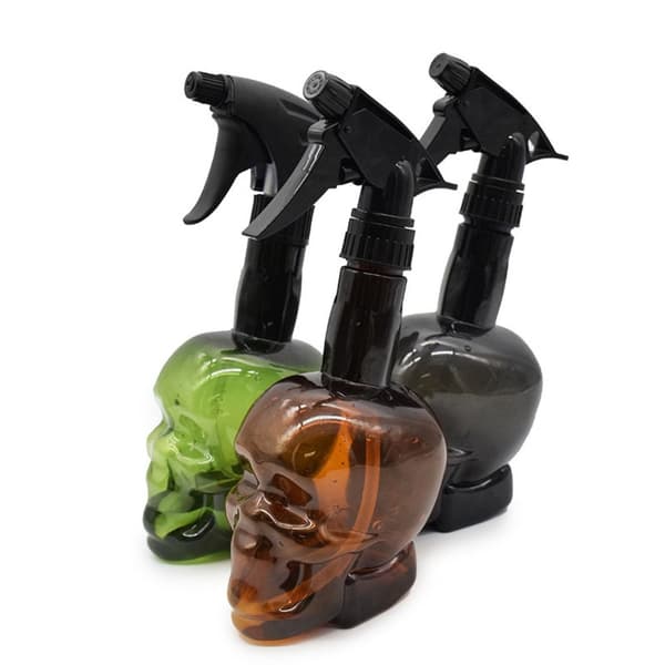 Skull Shape Tyhjä Spray Pullo Kampaamo Suihkepullo MUSTA Black