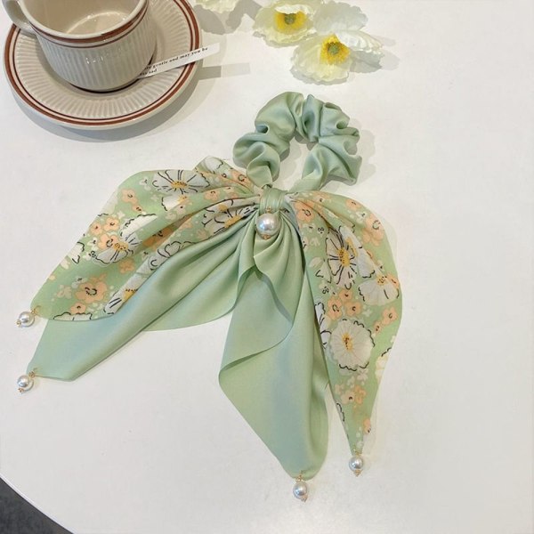 2ST Floral Bowknot Scrunchies Sidenscarf Hårband APRIKOS Apricot