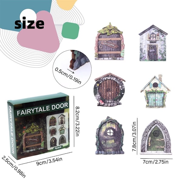 6 STK/ Set Miniatyr Sagor Dörr Fairy Garden Gate Trädörr