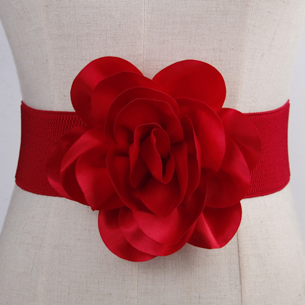 Bredt elastisk belte store blomster linning RØD red