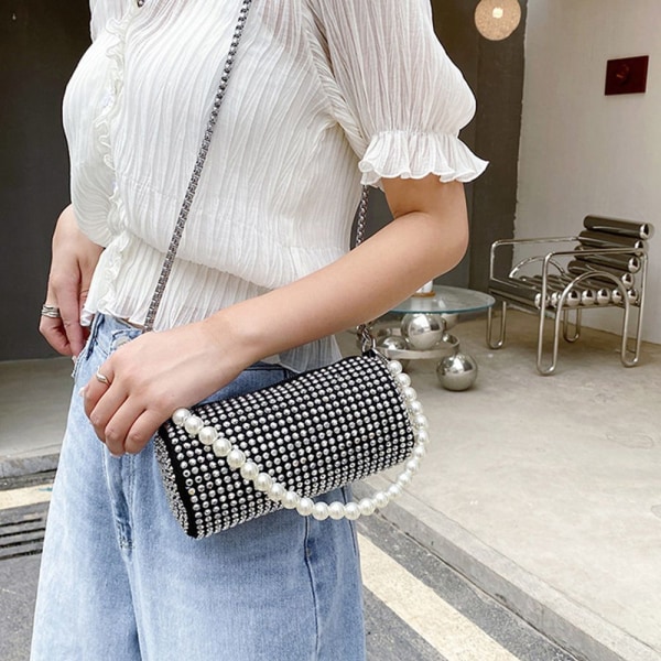 Rhinestone Axelväskor Crossbody Shining Chain Handväskor SVART black