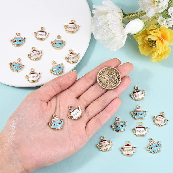 30 STK Emalje tekande Charms Kaffe Te Kedel Pot Charms Legering