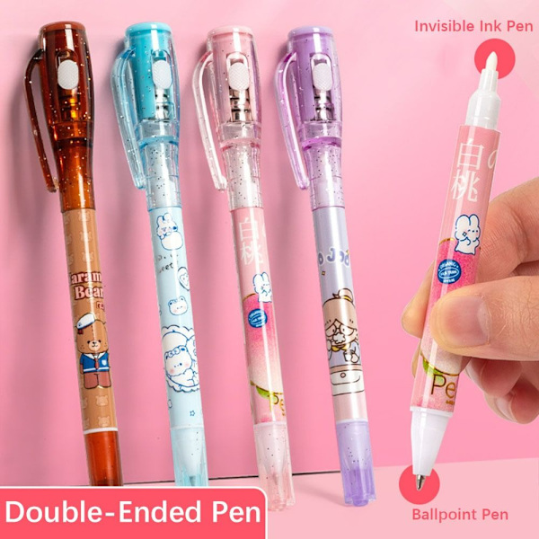 4 Stk Dobbelt-Ended Pen Magic UV Light Pen PINK Pink