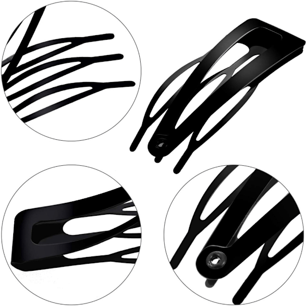 24 KPL Kaksoiskahvaiset hiusklipsit Metal Snap MUSTA black