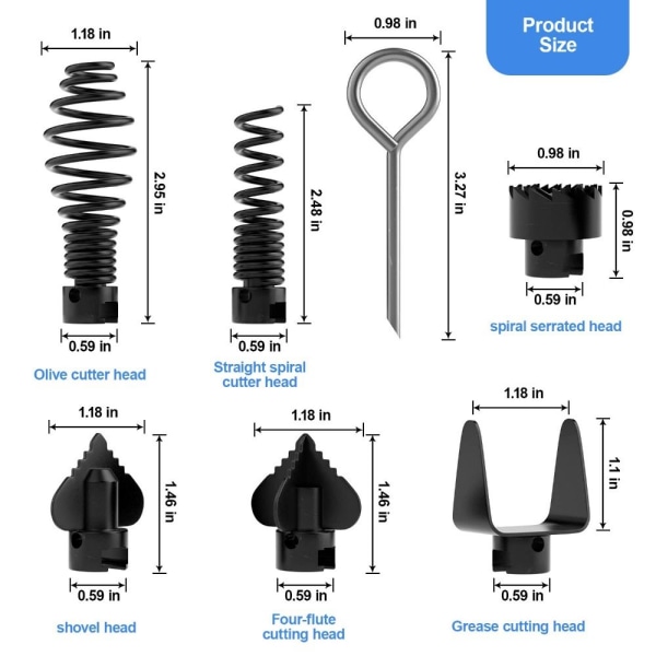 7 Stk/sæt Afløbsrenser Fjederkutterhovedsæt Rengøringsstik