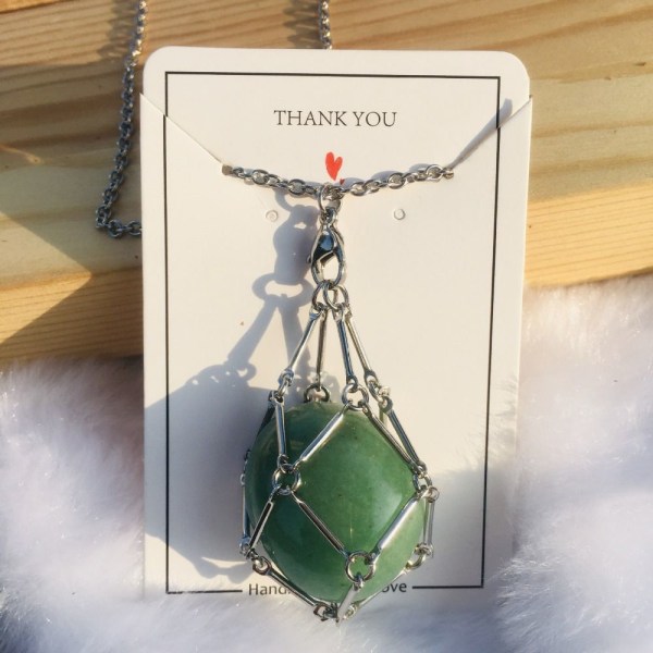 Crystal Holder Cage Necklace Crystal Net Metal Halsband GULD Gold Green Aventurine-Green Aventurine