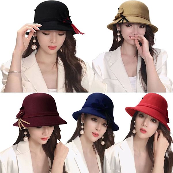 Naisten Naisten Tyttöjen Hattu Huopa Bucket Cap WINE RED Wine Red