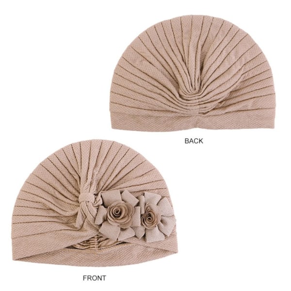 Ruffle Flower Turban Chemo Beanie Cap CAMEL camel