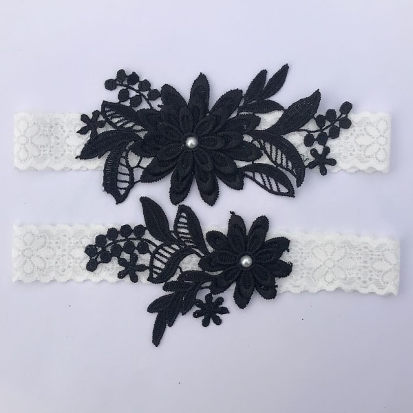 2 kpl Lace Flower Pearl sukkanauhat Stretch sukkanauha MUSTA black