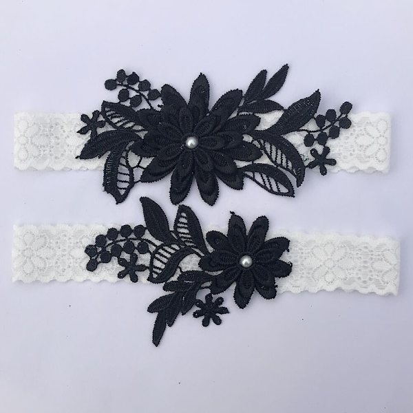 2 ST Spets Blomma Pearl Strumpeband Stretch Strumpeband NAVY navy