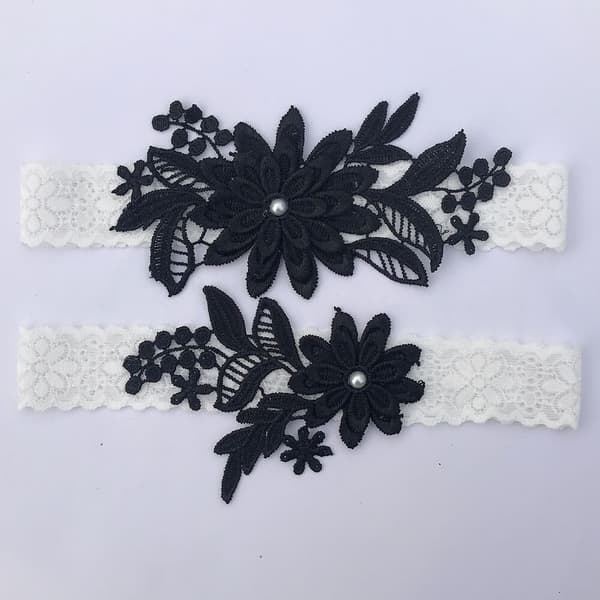 2 STK Blonde Blomst Perle Strømpebånd Elastisk Strømpebånd MARINEBLÅ navy