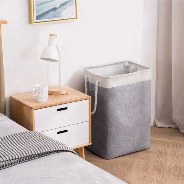 Vasketøjspose Sammenfoldelig Vasketøjskurv BEIGE&GRÅ beige&grey