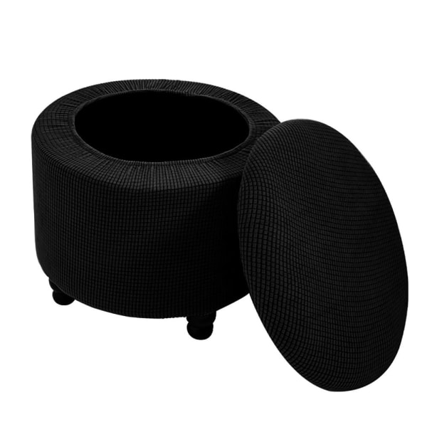 2 kpl Pyöreä ottomaanien kansi Säilytys ottomaanien cover MUSTA Black